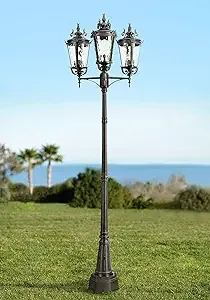 John Timberland Farol tradicional de Marsella para exteriores, 3 lámparas texturizadas, color negro, 100 pulgadas, farol de cristal martillado transparente para exteriores, casa, porche, patio, terraza, entrada