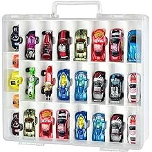 FULLCASE Toys Organizer Storage Compatible with Hot Wheels Car, Container for Matchbox Cars, Mini Toys, Small Dolls, Double Sided Carrying Box for Hotwheels Car- 48 Compartments(Box Only) White