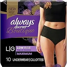 Always Discreet Boutique Incontinence Underwear, Maximum Protection, L, Black