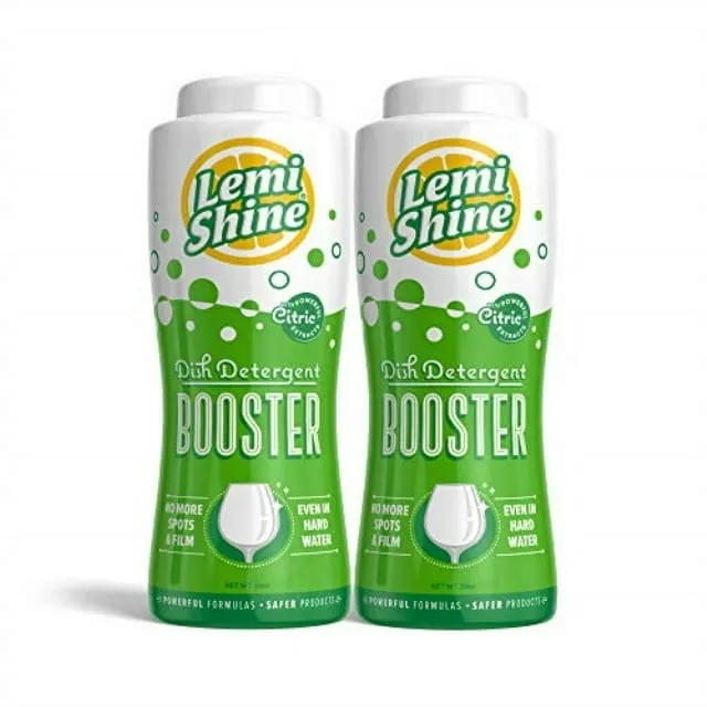 Lemi Shine Dish Detergent Booster, Hard Water Stain Remover, Multi-Use Citric Acid Cleaner (24 oz Container, 2 Pack Bundle)