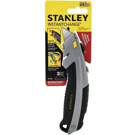 Stanley 10788 Curved Quick-Change Utility Knife, High Carbon Steel Retractable Blade, 3 Blades