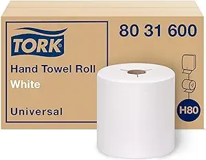 Universal Hand Towel Roll, Notched, 1-Ply, 7.5" x 630 ft, White, 6 Rolls/Carton