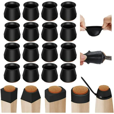 16Pack Silicone Chair Leg Floor Protectors with Felt Extra Small Chair Leg Caps Silicon Furniture Leg Feet Cover Bottom Protect Wooden Floor No Scratches No Noise - Black