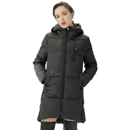 Orolay Women's Stylish Down Hooded Jacket with Two-Way Zipper Winter Down Coat Puffer Jacket