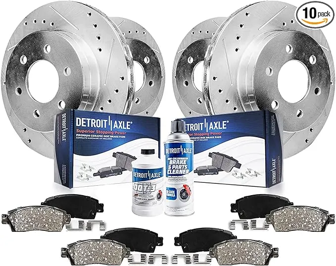 Detroit Axle - Brake Kit for 2005-2019 Nissan Frontier Xterra Suzuki Equator Drilled & Slotted Brake Rotors Ceramic Brakes Pads Front and Rear Replacement