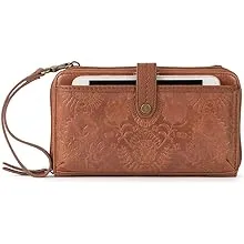 The Sak Iris Large Smartphone Crossbody Bag | Leather - Tobacco Floral Embossed