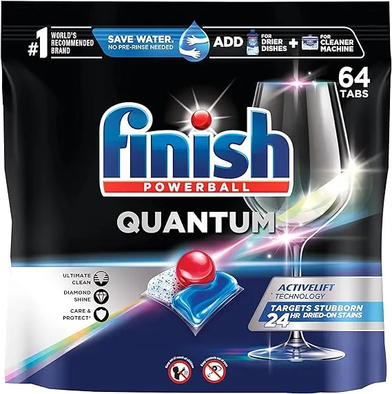 Finish Powerball Automatic Dishwasher Detergent, Quantum, with Activblu Technology, Tabs, Pouch - 64 tabs, 28.2 oz