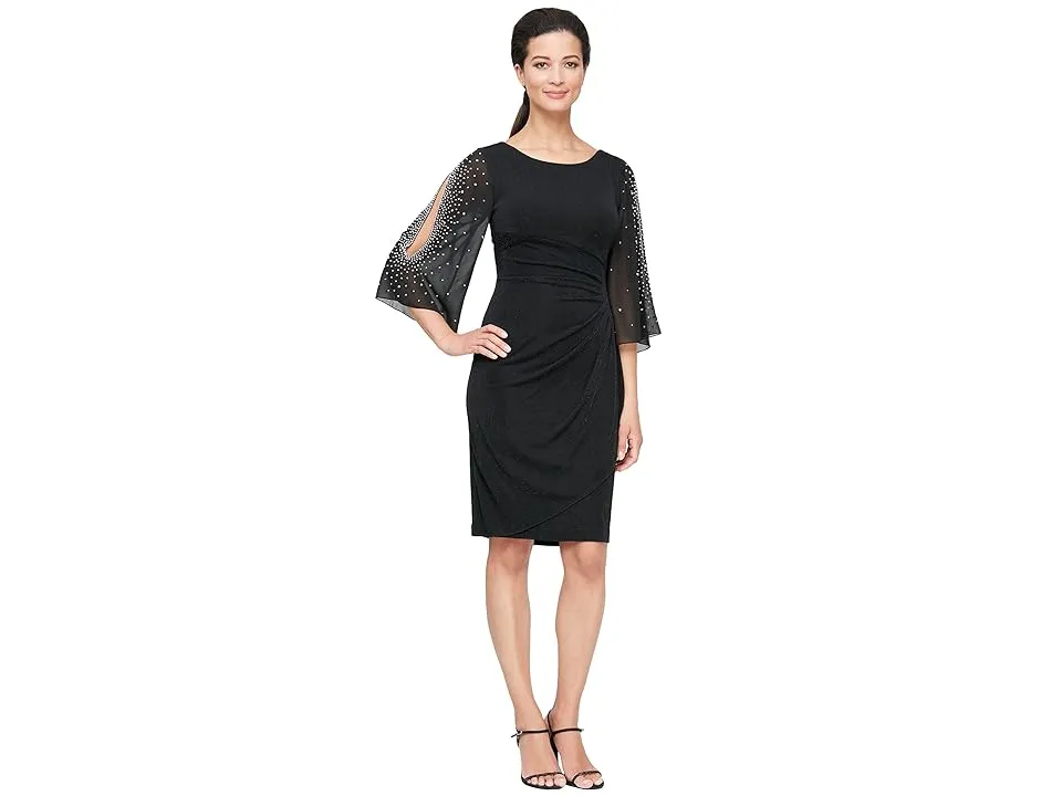 Alex Evenings Women's Short Sheath Dress with Embellished Illusion Split Sleeves and Skirt