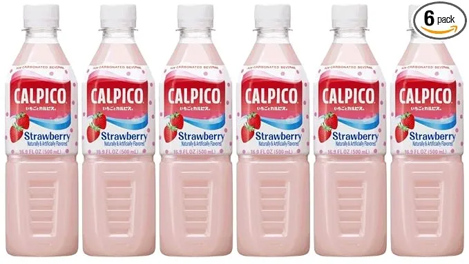 CALPICO Strawberry, Non-Carbonated Drink, Japanese Beverage Contains Strawberry Juice Concentrate, Sweet and Tangy Asian Drink, 16.9 FL oz. (Pack of 6)