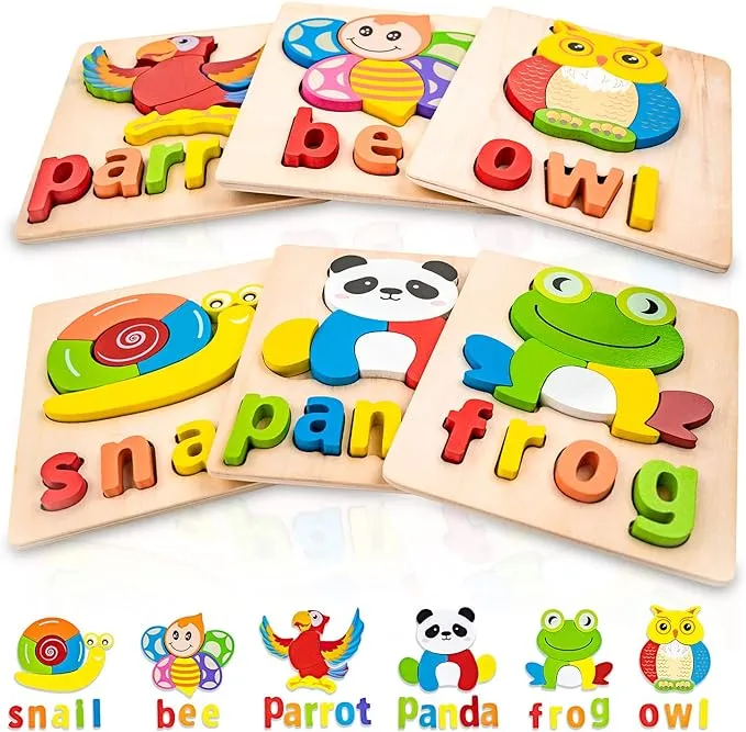 Wooden Puzzles Toddler Toys for Kids 1 2 3 Years Old Boys Girls Toddler Puzzles Montessori Toys Eco Friendly Child Gifts with Animal Shape Alphabet Spelling Puzzles Preschool Learning Toys(6 Pack)Wooden Puzzles Toddler Toys for Kids 1 2 3 Years Old Boys…