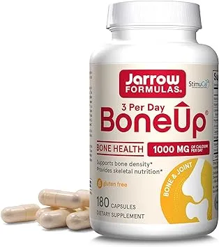 Jarrow Formulas BoneUp Three Per Day For Bone Support and Skeletal Nutrition, Includes Vitamin D3, K2 (as MK-7) and 1000 mg of Calcium Per Day, 180 Capsules, 60 Day Supply