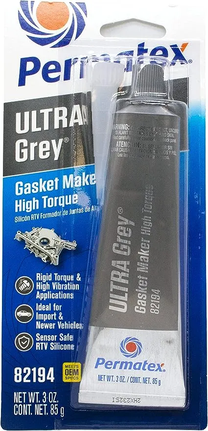 Permatex 82194 Ultra Grey Rigid High-Torque RTV Silicone Gasket Maker, 3.5 oz.Permatex 82194 Ultra Grey Rigid High-Torque RTV Silico…