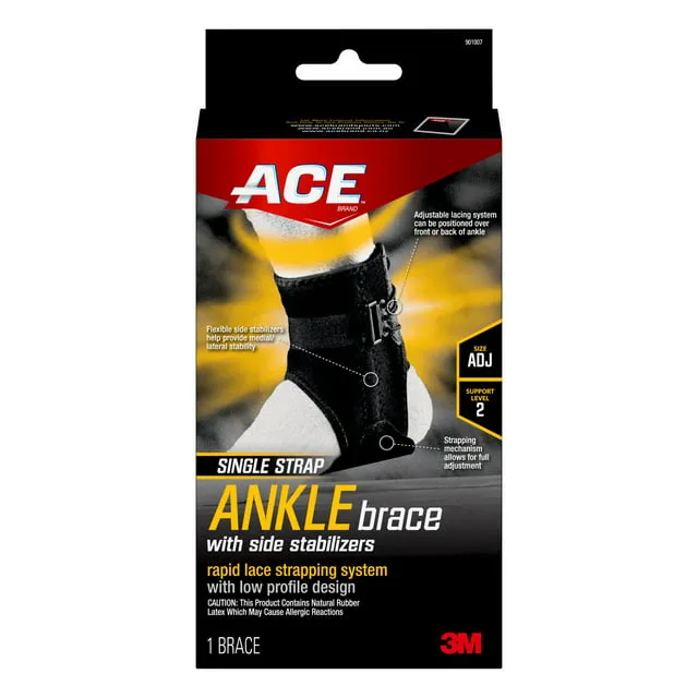 Ankle Brace with Side Stabilizers, Adjustable, Black, 1/Pack