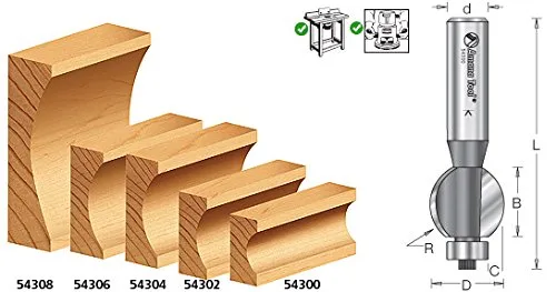 Amana Tool - (54304) Carbide Tipped Edge Fluting 15/32 Radius x 7/8 Dia x 3/4 x 1/2" Shank