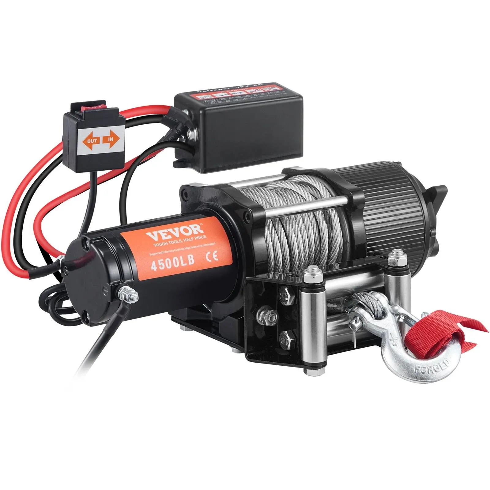 VEVOR Electric Winch 12V 4500 lb Load Capacity Nylon Rope Winch IP55 1/4” x 39ft ...