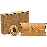 Juvale 100-Pack Pillow Boxes with Jute Twine - Kraft Paper Pillow Box for Jewelry, Wedding Party Favor, Pen, Gift Card (7.5x3.7 in)