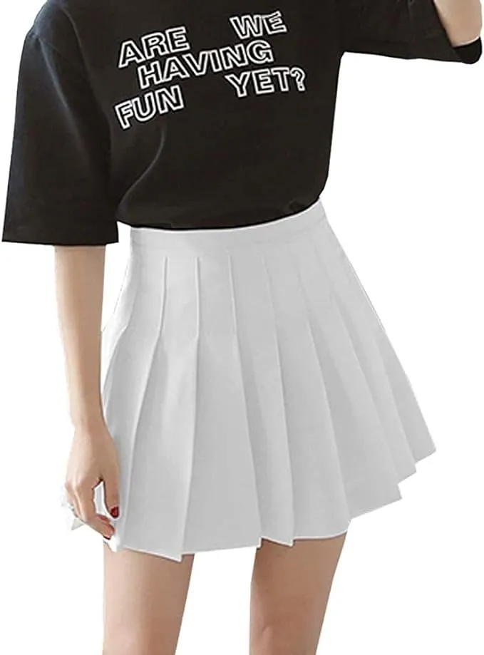 Girls Women High Waisted Pleated Skirt Plain Plaid A-line Mini Skirt Skater Tennis School Uniform Skirts Lining Shorts