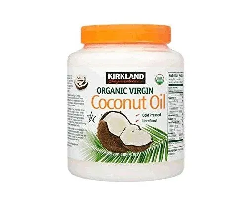 Kirkland Signature Cold Pressed Unrefined Organic Virgin Coconut Oil, 84 Ounce, 2 Pack