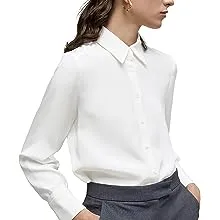 YAMANMAN Women's Button Down Shirt Classic Long Sleeve Collared Tops Work Office Chiffon Blouse