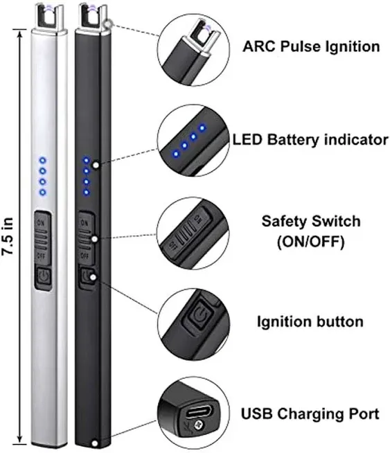 Hoczik 2 Pack Electric Candle Lighter Long Lighter USB Rechargeable Lighter Arc Flameless Plasma Windproof for Candle Camping