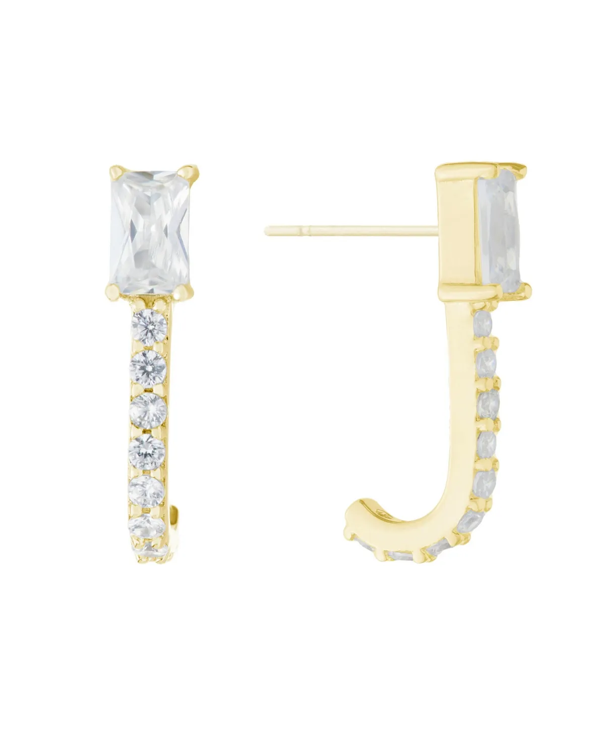 Cubic Zirconia (1.44 ct.t.w.) Clear Baguette Half Hoop Post Earrings