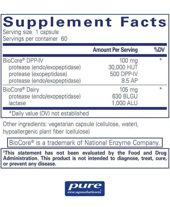 Pure Encapsulations Gluten/Dairy Digest | Unique Mix of Enzymes to Support Healthy Gluten and Dairy Digestion* | 60 Capsules