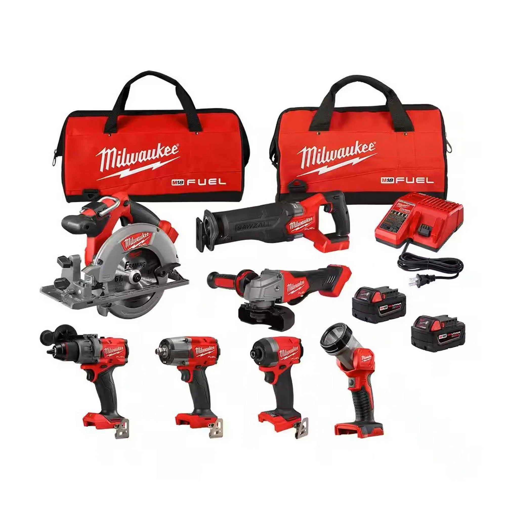 M18 FUEL 18V Lithium-Ion Brushless Cordless Combo Kit with Two 5.0 Ah Batteries, 1 Charger, 2 Tool Bags (7-Tool)