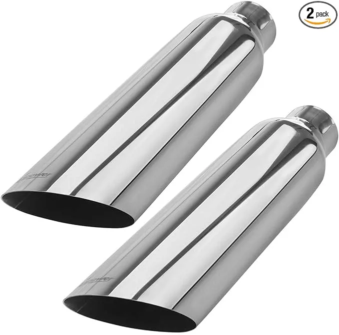 2 PCS Upower 2.5" to 4" Exhaust Tips 18" Long Stainless Steel Weld-On Exhaust Tail Pipe