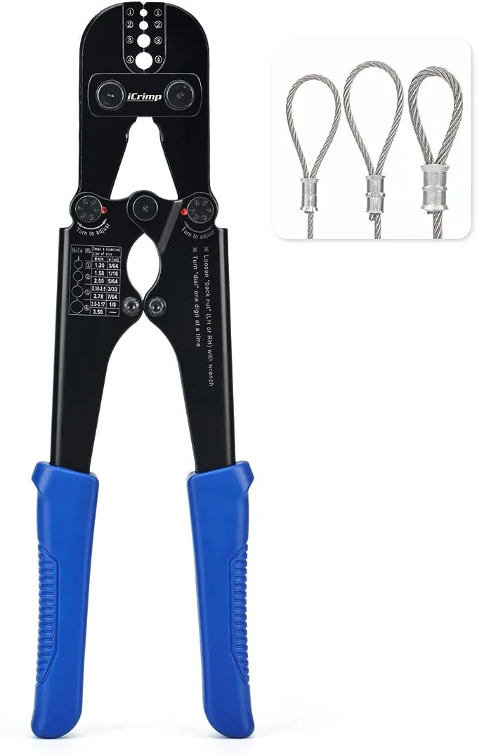 iCrimp Wire Rope Crimping Tool, Wire Cutter, for Aluminum Oval Sleeves,Stop Sleeves,Crimp Ferrules,Crimping Loop Sleeve from 3/64-inch to 1/8-inch