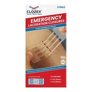 Clozex Emergency Laceration Closures - Repair Wounds Without Stitches. FDA Cleared Skin Closure Device for 3 Individual Wounds Or Combine for Total Length of 3 3/8 Inches. Life Happens, Be Ready!