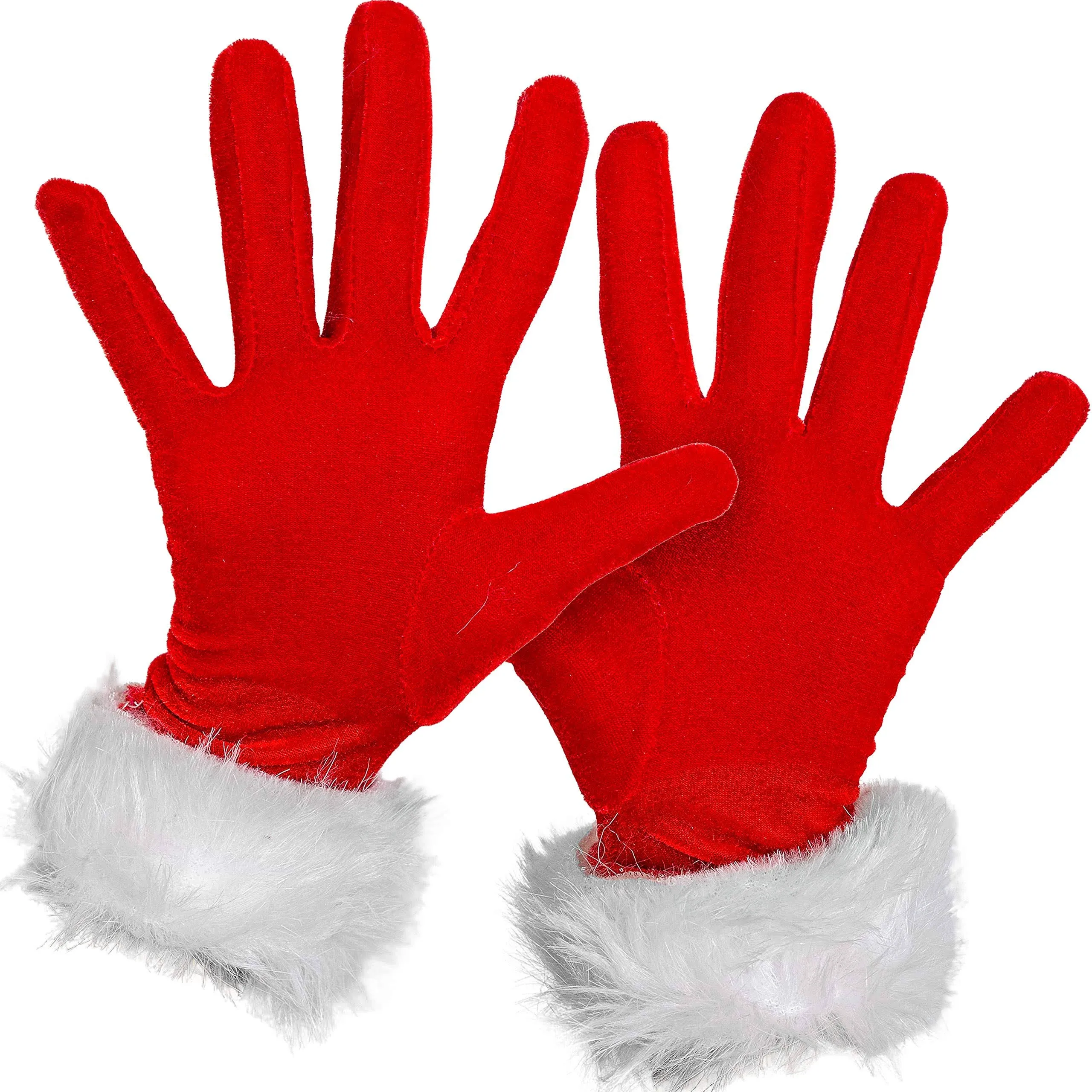 Skeleteen Red Fur Costume Gloves - Red Velvet Gloves with White Furry Cuff ...