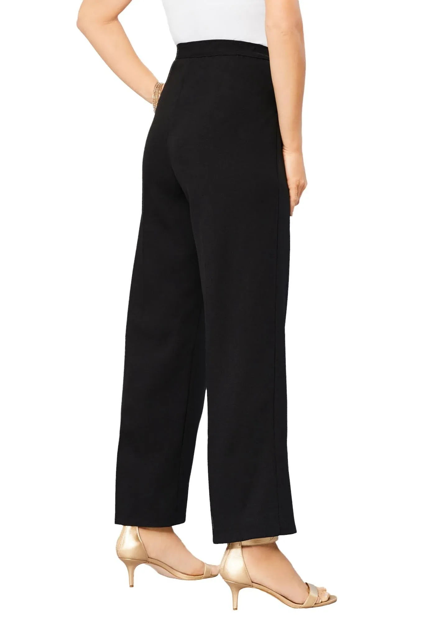 Roaman's Women's Plus Size Wide-Leg Bend Over Pant, 32 W - Black