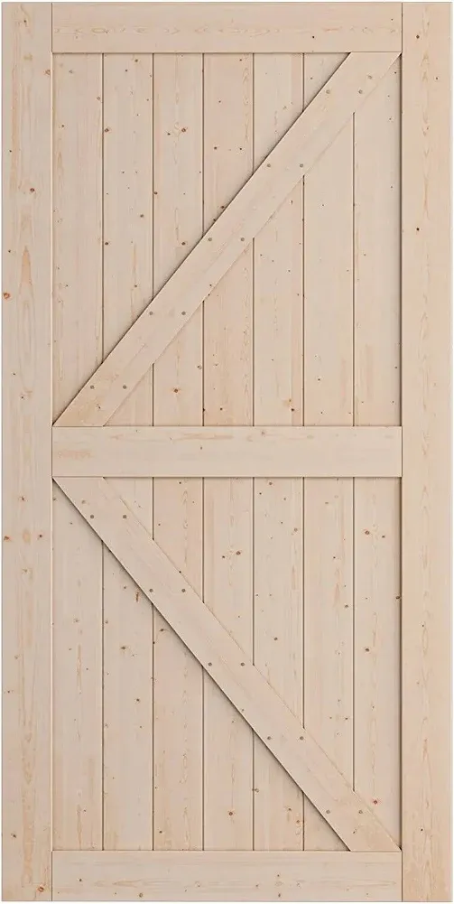 SmartStandard 42in x 84in Sliding Barn Spruce Wood Door Pre-Drilled (7-8&#039; Rail) 