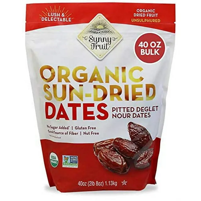 ORGANIC Pitted Dates (Deglet Nour) - Sunny Fruit 48oz Bulk Bag (3 lbs) | NO Added Sugars, Sulfurs or Preservatives | NON-GMO, VEGAN, HALAL & KOSHER