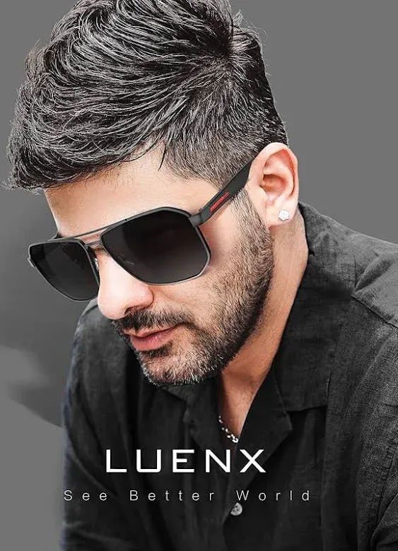 LUENX Aviator Sunglasses for Men Square Polarized Polygon Lens - UV 400 Protecti