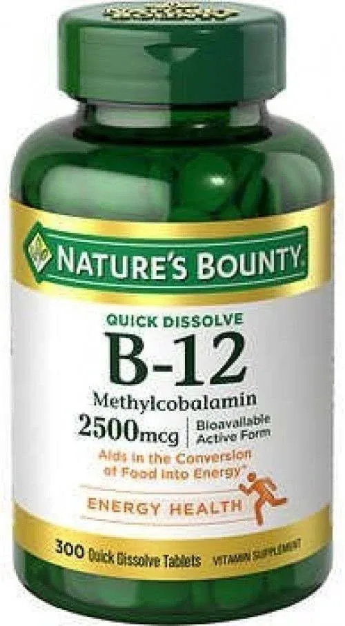 Nature's Bounty Vitamin B12, Supports Energy Metabolism and Nervous System Health, 500mcg, 100 Quick Dissolve Tablets