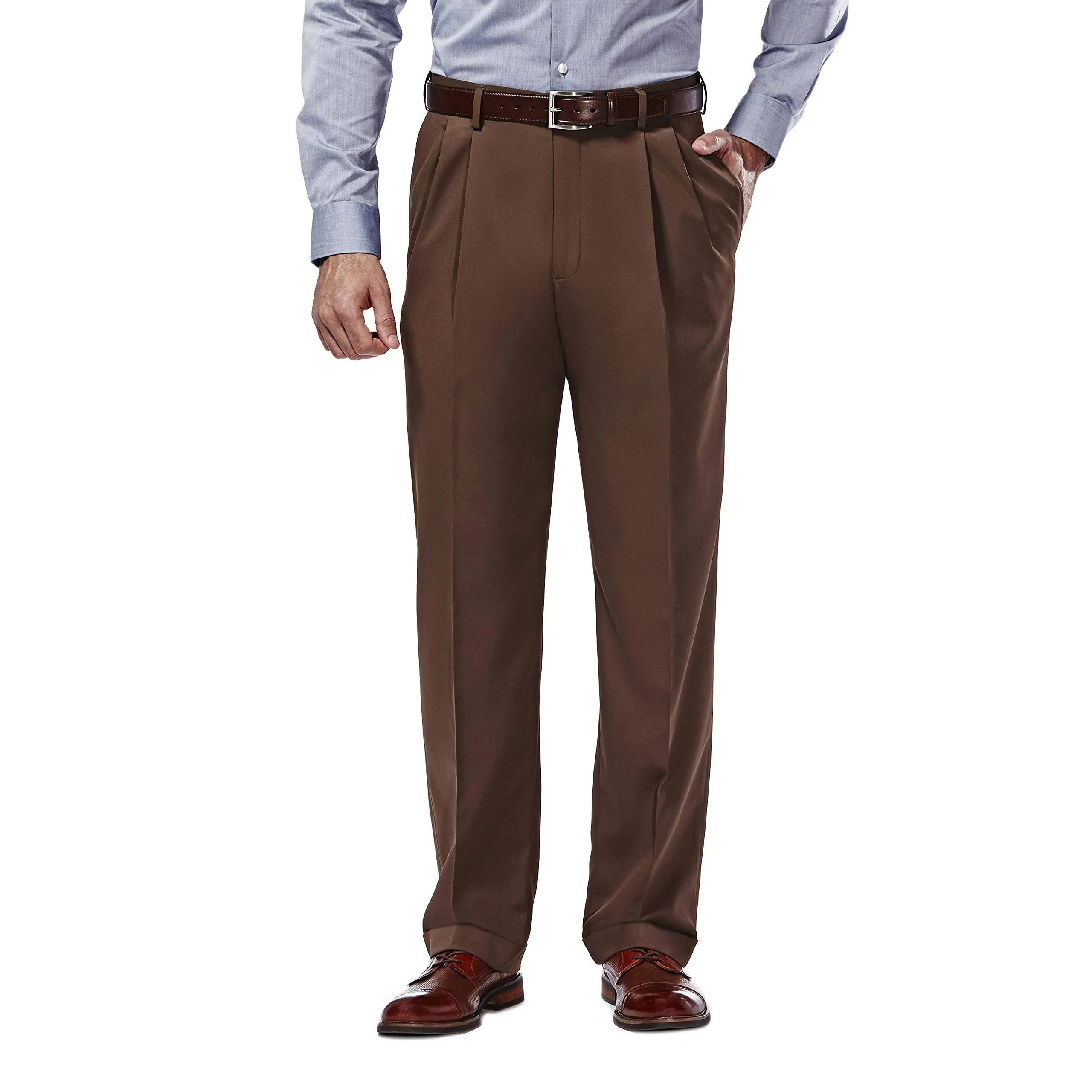 Haggar Men's Mynx Gabardine Classic Fit Pleated Front Hidden Expandable Waistband Dress Pant