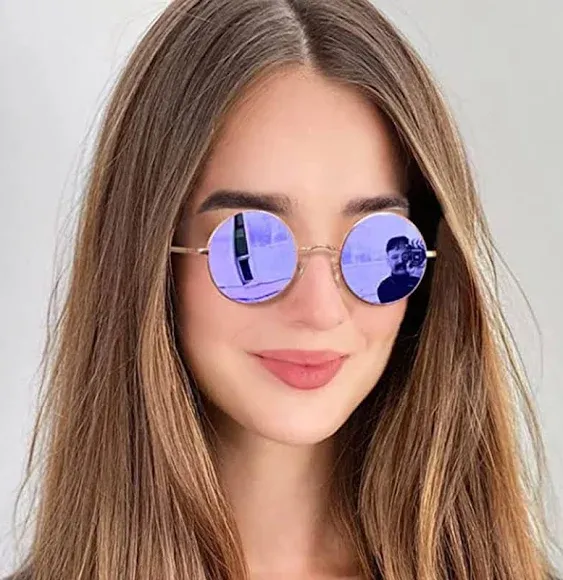 HJSTES Round Polarized Sunglasses Womens Men Retro Circle Lennon Glasses Hippie Shades