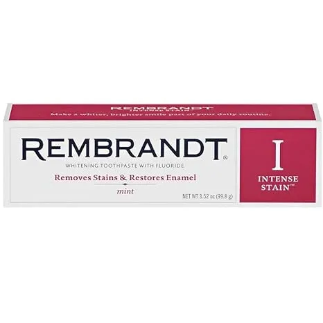 Rembrandt Pasta de dientes blanqueadora intensa con fluoruro, menta, 3.52 onzas líquidas (paquete de 6)