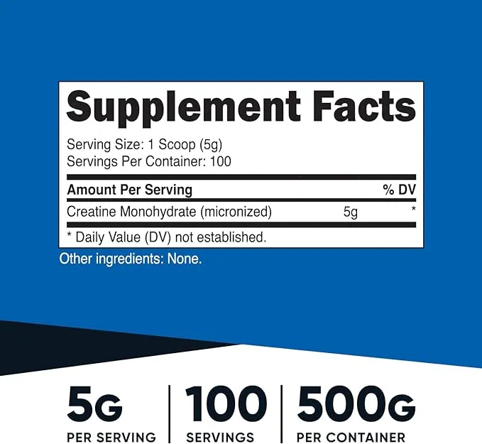 Nutricost Creatine Monohydrate Micronized Powder 500G, 5000mg Per Serv (5g) - Micronized Creatine Monohydrate, 100 Servings