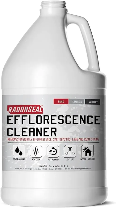 RadonSeal Efflorescence Remover - Cleans Efflorescence, Mortar Haze, Lime Deposits, and Rust Stains. No Odor, Safe for Use Indoors & Outdoors