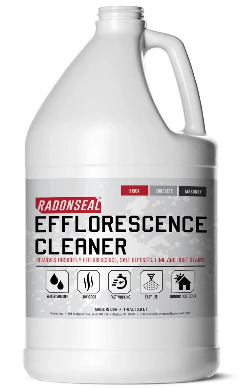 RadonSeal Efflorescence Remover - Cleans Efflorescence, Mortar Haze, Lime Deposits, and Rust Stains. No Odor, Safe for Use Indoors & Outdoors