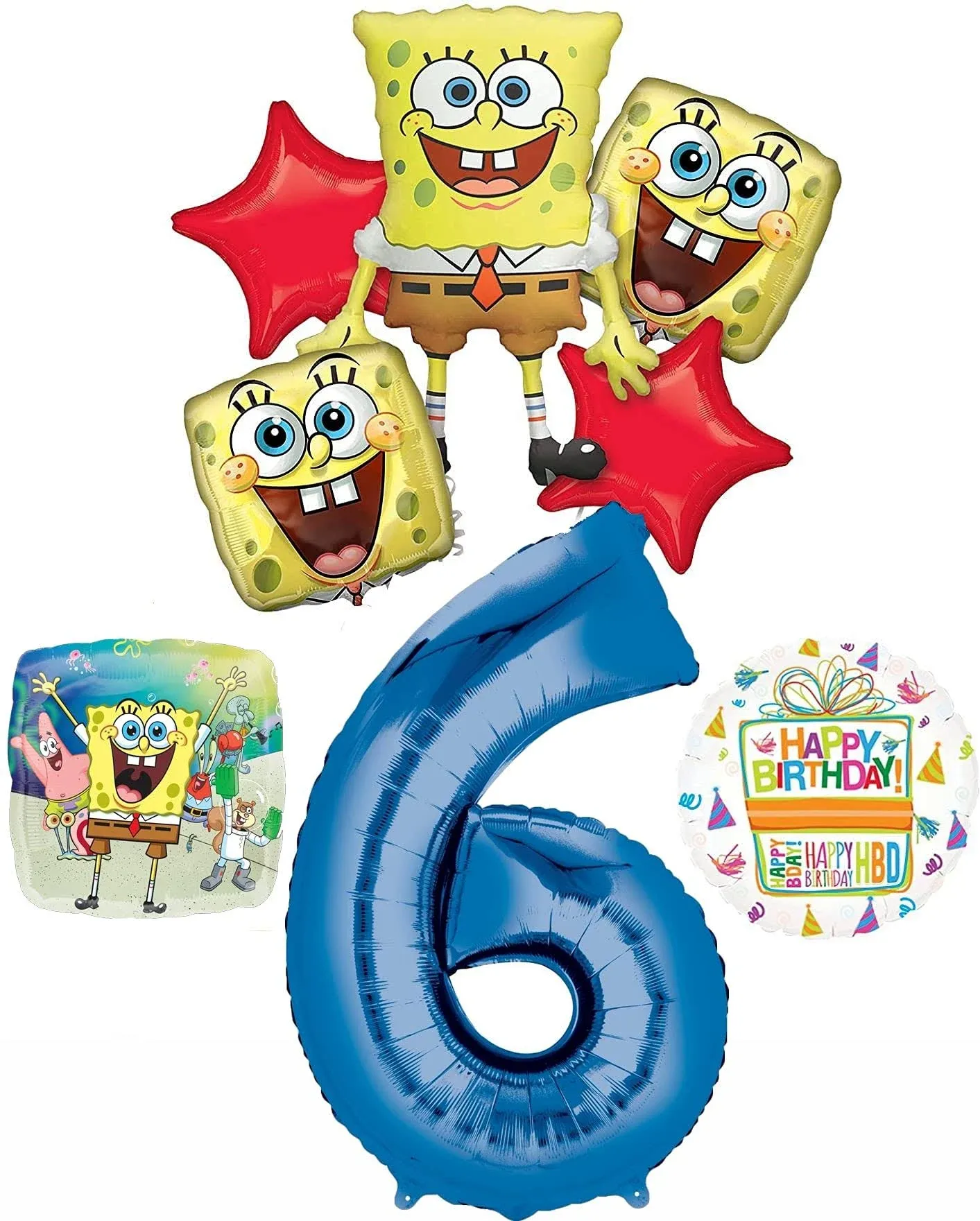 Anagram Spongebob's 6th Birthday Party Supplies and Balloon Bouquet Decorations