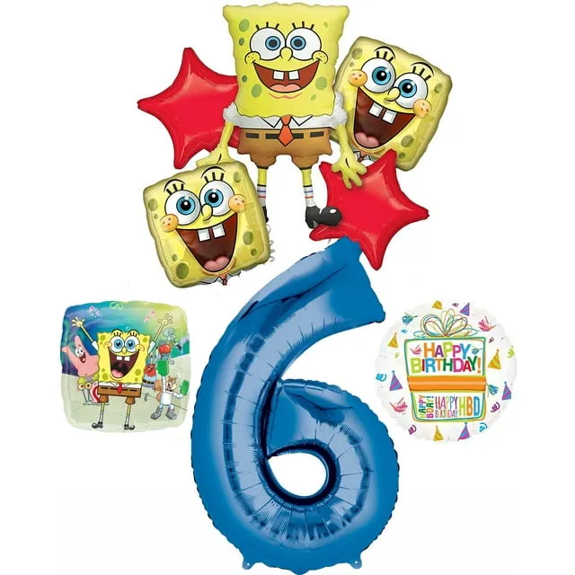 Anagram Spongebob's 6th Birthday Party Supplies and Balloon Bouquet Decorations