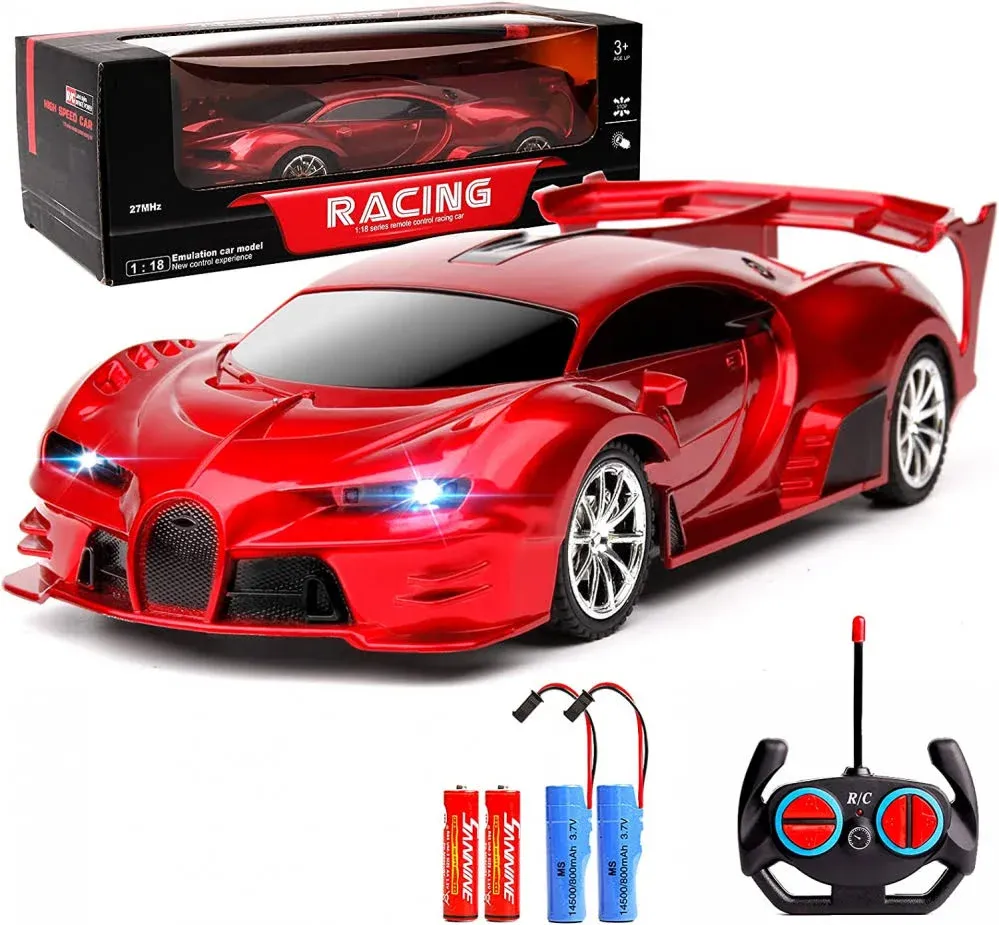 Remote Control Car 2.4Ghz Rechargeable High Speed 1/18 RC Cars Toys for Boys Girls Vehicle Racing Hobby with Headlight Christmas Birthday Gifts for Kids (Red)