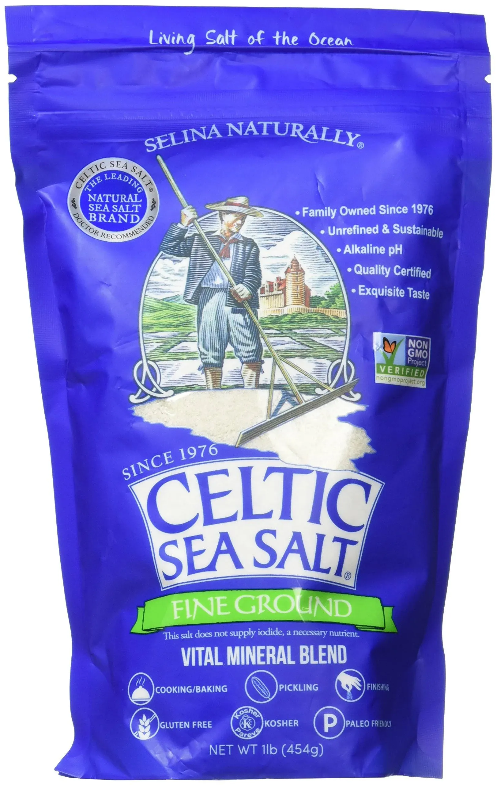 Fine Ground Celtic Sea Salt – 16 Ounce (Pack of 1) Resealable Bag of Nutritious,