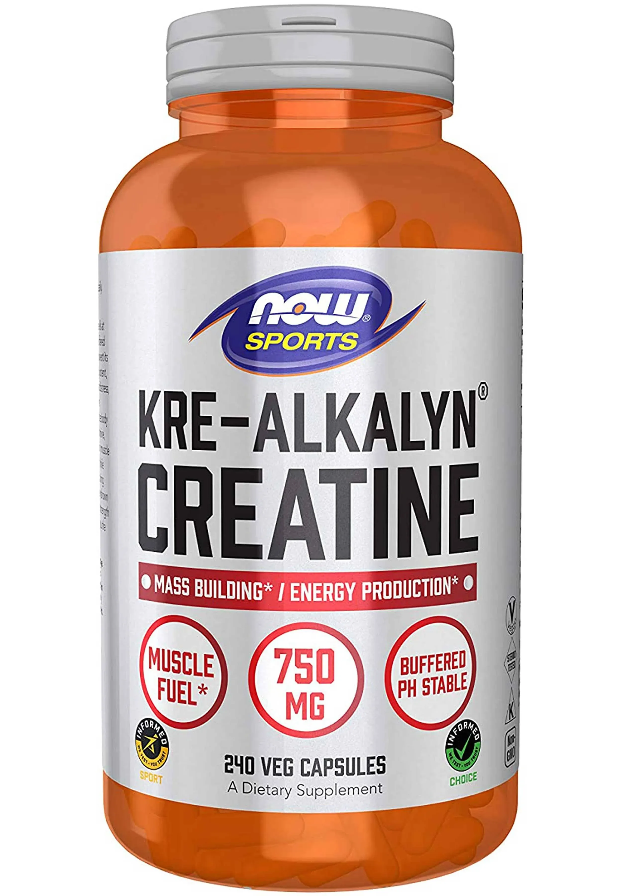 NOW Foods, Kre-Alkalyn Creatine для активного образа жизни, 750 мг, 240 вегетарианских капсул