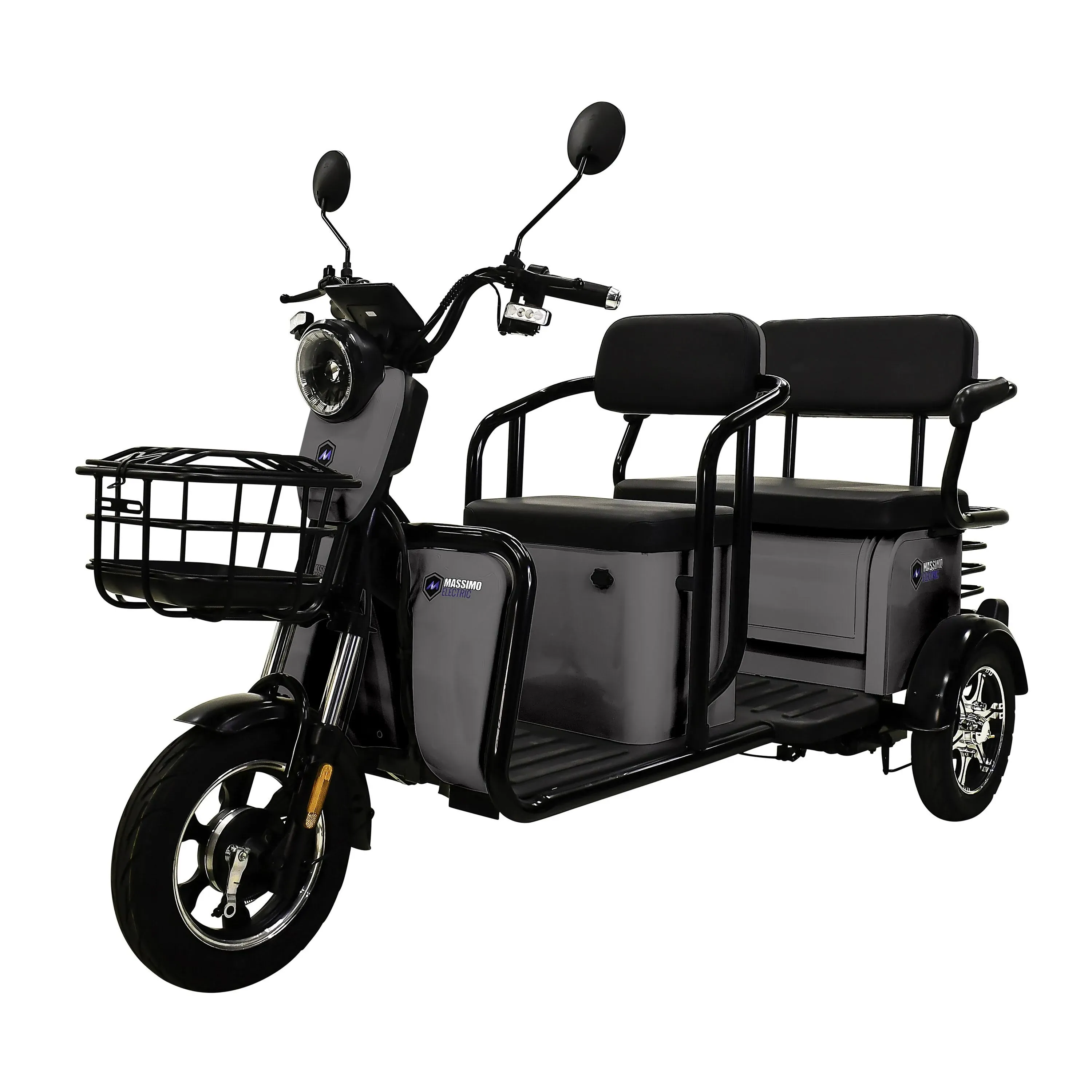 Massimo Motor tricycle, e-trike 3 Wheels electric bike, MGC 800W Hub Motor 17 mph front and back backseat, 3 passengers with front and back storage (Gray)