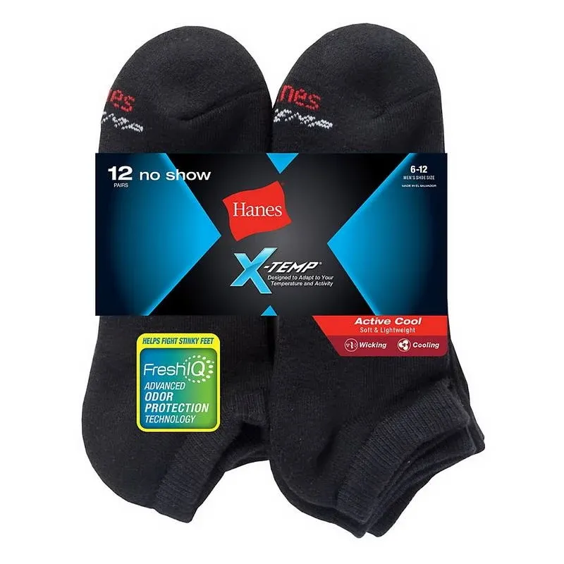 Hanes Men's Socks, X-Temp Cushioned No Show Socks, 12-Pack