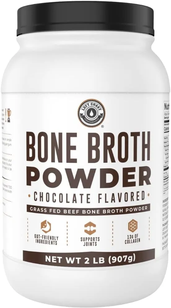 Bone Broth Protein Powder, Chocolate, Grass Fed 2lbs, 42 Servings 16g Protein, 13g Collagen. Low Carb, 2 Net Carb, Dairy Free, Keto Friendly Bone